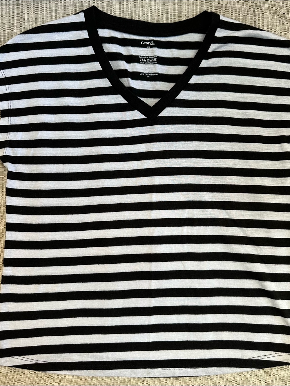 George Black and White Striped V-Neck Shirt